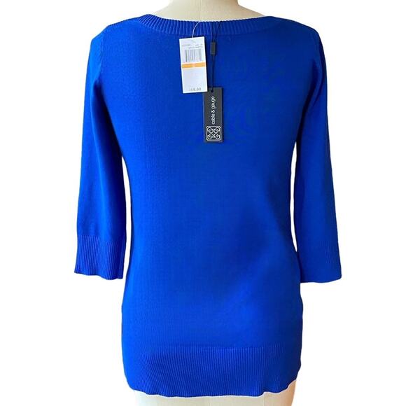 NWT - CABLE & GAUGE Blue Long Sleeve Pullover Sweater with Sparkles ~ Size SMALL - Picture 3 of 6